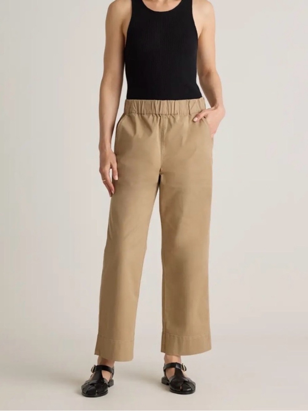 Quince Organic Stretch Cotton Wide Leg Chino Pants Light Khaki Tan Size 10 NWT